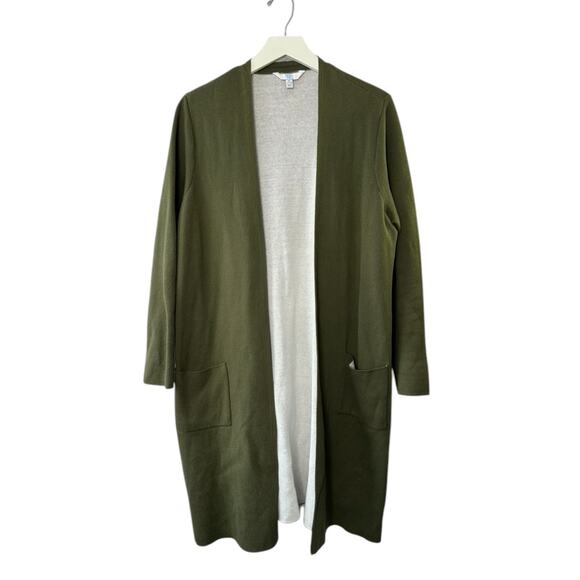 Olive Green Open Cardigan Sweater Women's XL 16-18 Pockets - Picture 1 of 4